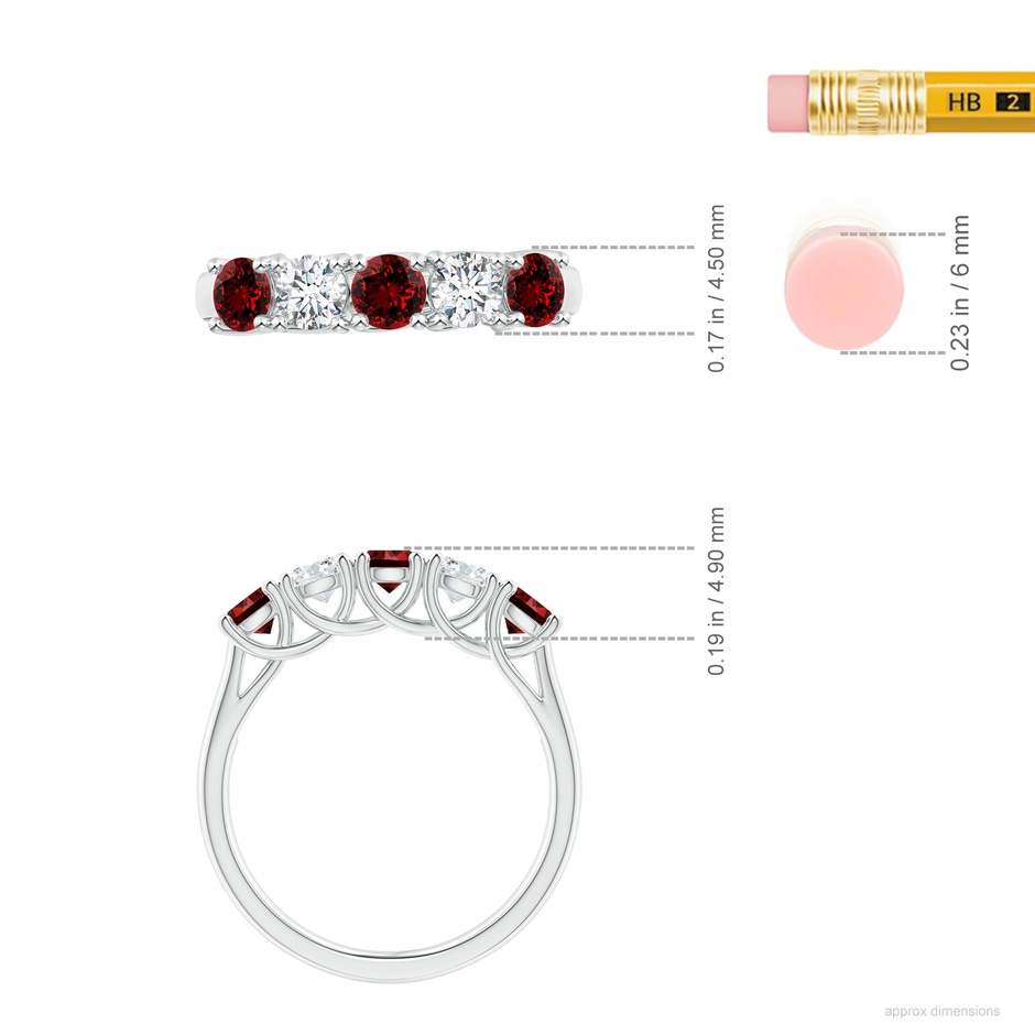 3.8mm Labgrown Lab-Grown Half Eternity Five Stone Ruby and Lab Diamond Wedding Ring in S999 Silver ruler