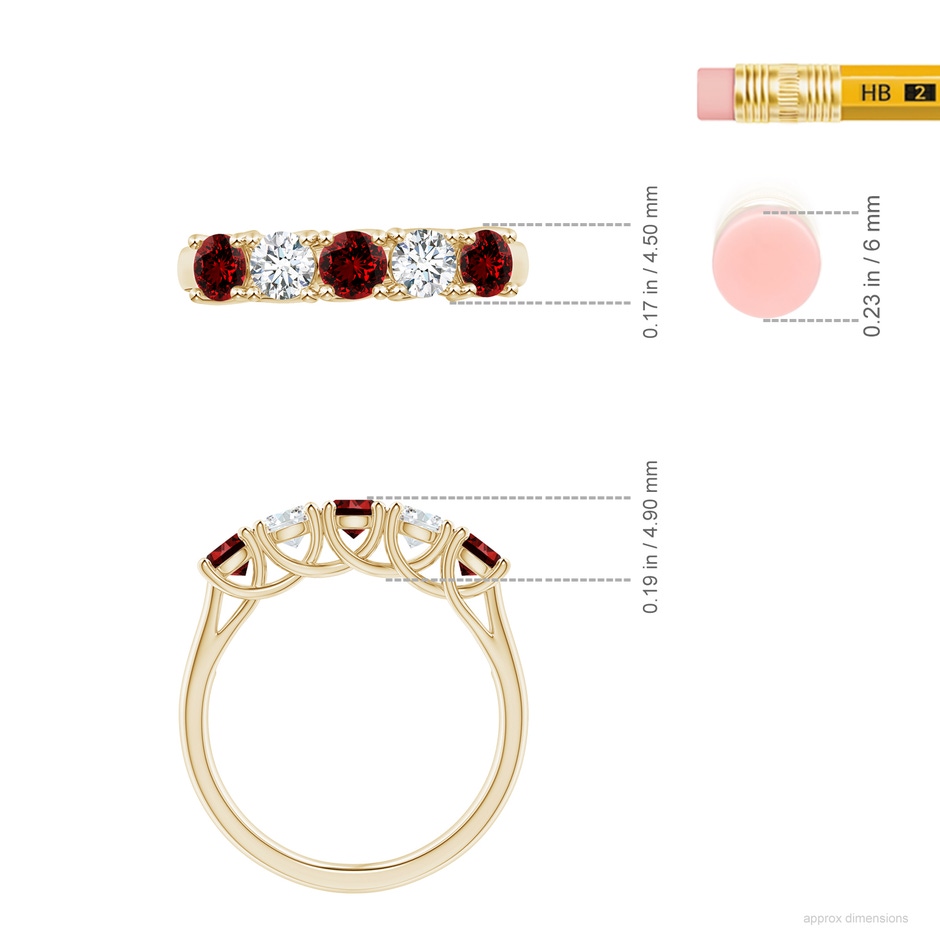 3.8mm Labgrown Lab-Grown Half Eternity Five Stone Ruby and Lab Diamond Wedding Ring in Yellow Gold ruler