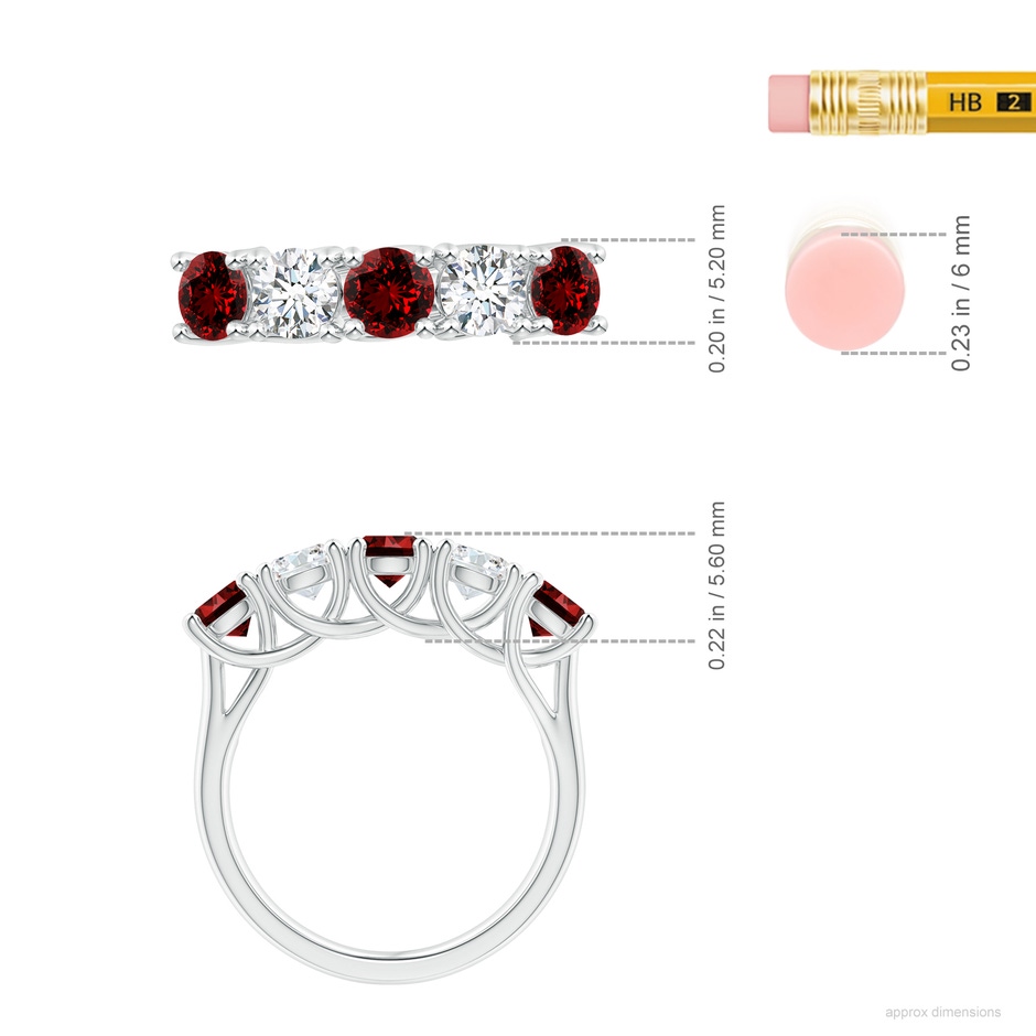 4.5mm Labgrown Lab-Grown Half Eternity Five Stone Ruby and Lab Diamond Wedding Ring in P950 Platinum ruler