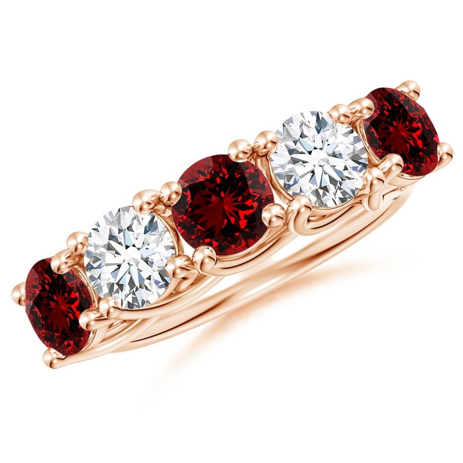 5.5mm Labgrown Lab-Grown Half Eternity Five Stone Ruby and Lab Diamond Wedding Ring in 18K Rose Gold 