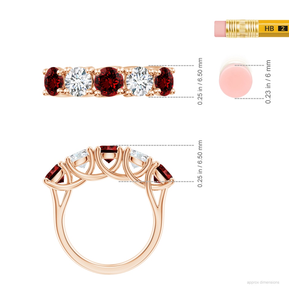 5.5mm Labgrown Lab-Grown Half Eternity Five Stone Ruby and Lab Diamond Wedding Ring in 18K Rose Gold ruler