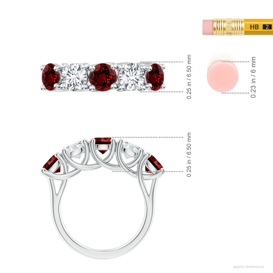 5.5mm Labgrown Lab-Grown Half Eternity Five Stone Ruby and Lab Diamond Wedding Ring in S999 Silver ruler