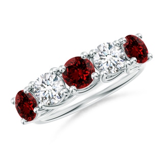 5mm Labgrown Lab-Grown Half Eternity Five Stone Ruby and Lab Diamond Wedding Ring in P950 Platinum