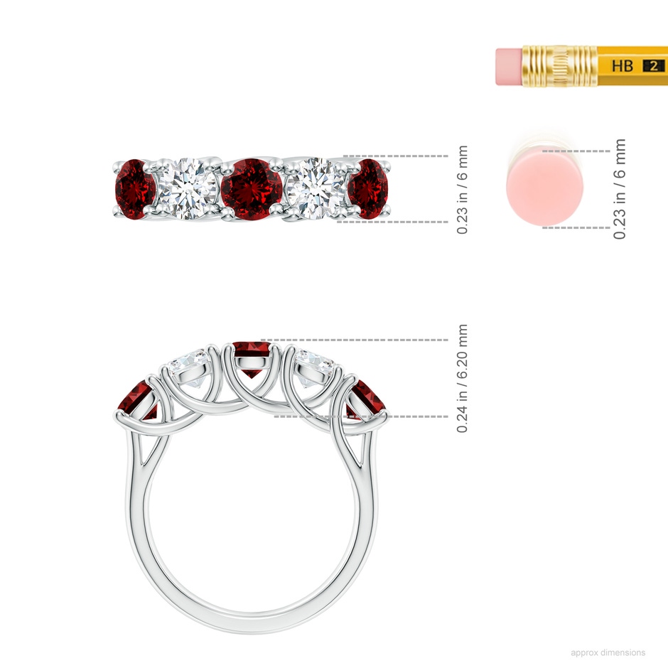 5mm Labgrown Lab-Grown Half Eternity Five Stone Ruby and Lab Diamond Wedding Ring in S999 Silver ruler