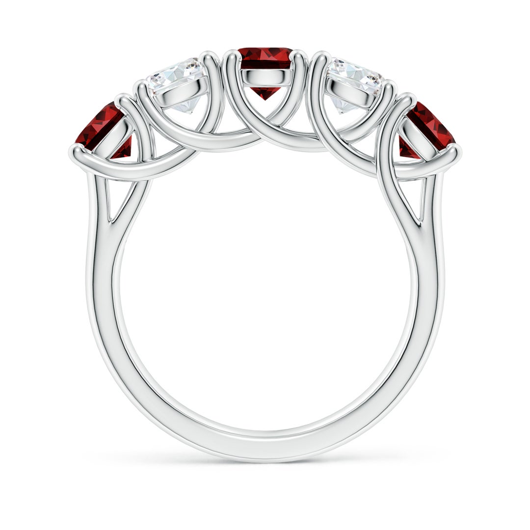 5mm Labgrown Lab-Grown Half Eternity Five Stone Ruby and Lab Diamond Wedding Ring in White Gold - side 4