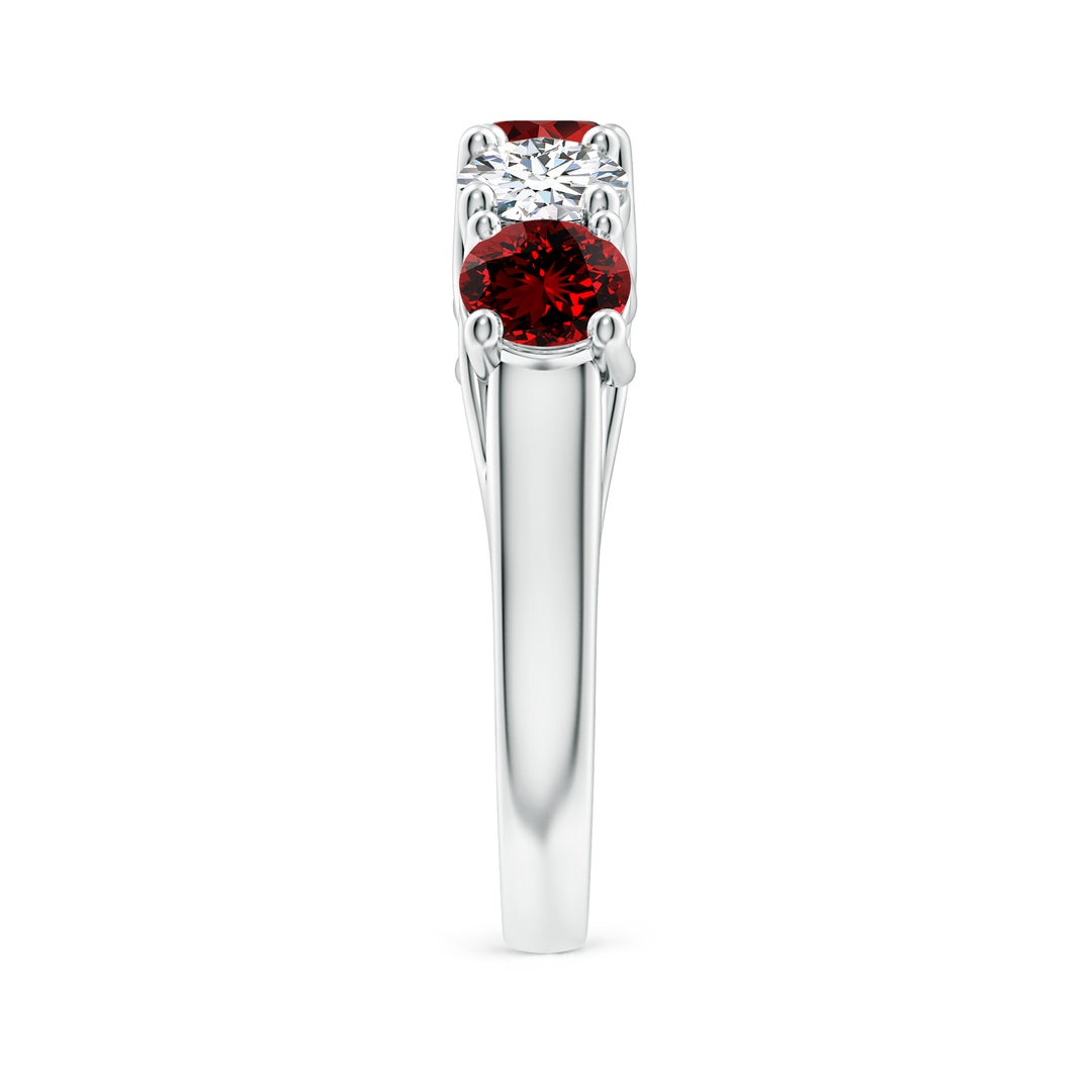 5mm Labgrown Lab-Grown Half Eternity Five Stone Ruby and Lab Diamond Wedding Ring in White Gold - side 7