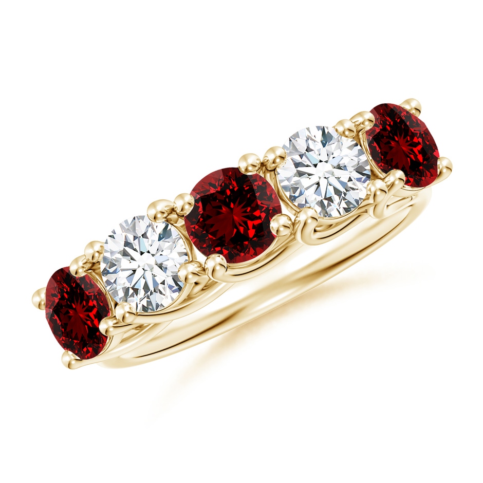 5mm Labgrown Lab-Grown Half Eternity Five Stone Ruby and Lab Diamond Wedding Ring in Yellow Gold 