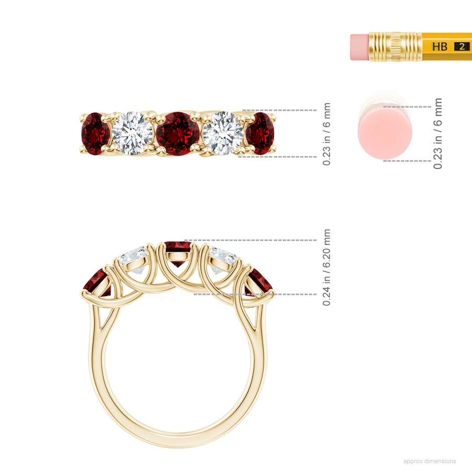 5mm Labgrown Lab-Grown Half Eternity Five Stone Ruby and Lab Diamond Wedding Ring in Yellow Gold ruler