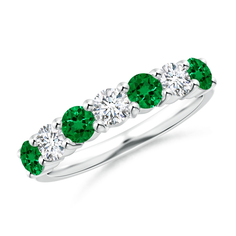 3.5mm Labgrown Lab-Grown Half Eternity Seven Stone Emerald and Lab Diamond Wedding Ring in 18K White Gold 