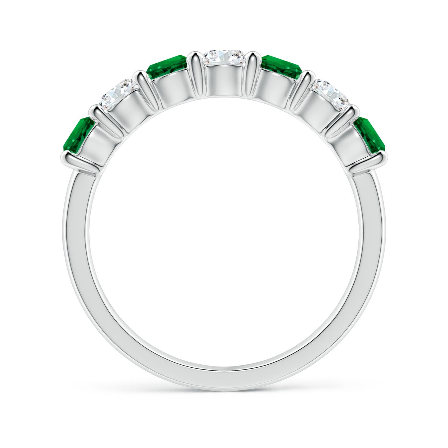 3.5mm Labgrown Lab-Grown Half Eternity Seven Stone Emerald and Lab Diamond Wedding Ring in White Gold - side 3