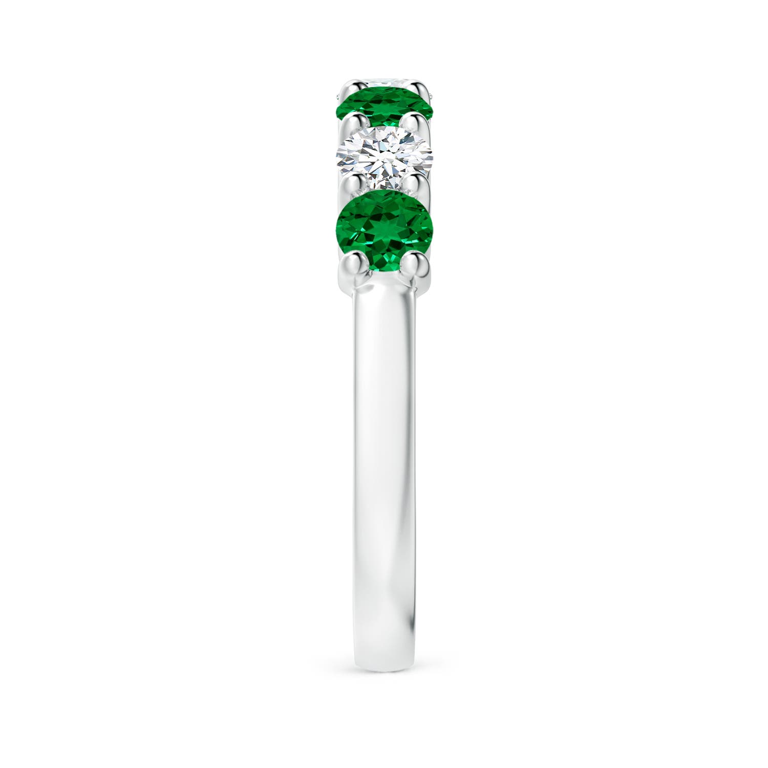 3.5mm Labgrown Lab-Grown Half Eternity Seven Stone Emerald and Lab Diamond Wedding Ring in White Gold - side 4