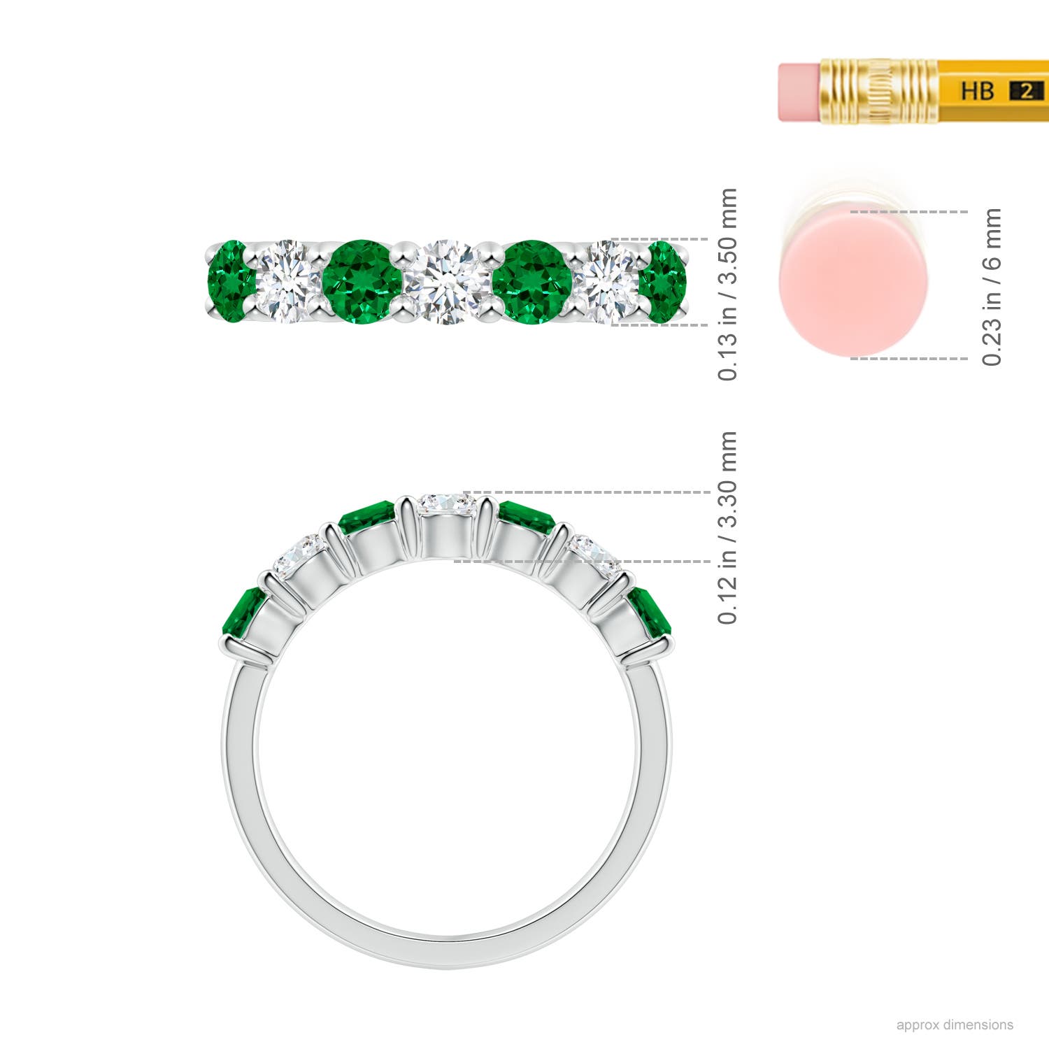 3.5mm Labgrown Lab-Grown Half Eternity Seven Stone Emerald and Lab Diamond Wedding Ring in White Gold - ruler