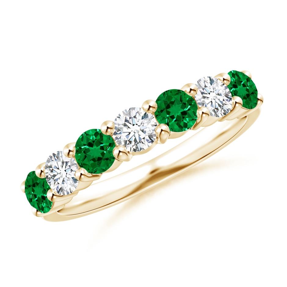 3.5mm Labgrown Lab-Grown Half Eternity Seven Stone Emerald and Lab Diamond Wedding Ring in Yellow Gold 