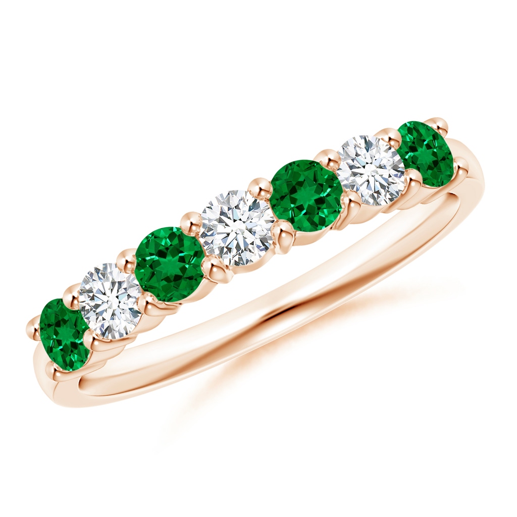 3mm Labgrown Lab-Grown Half Eternity Seven Stone Emerald and Lab Diamond Wedding Ring in Rose Gold