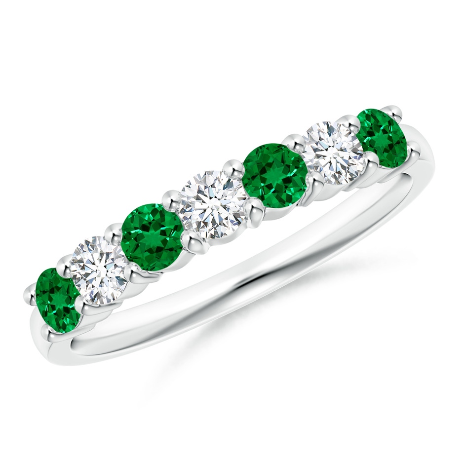 3mm Labgrown Lab-Grown Half Eternity Seven Stone Emerald and Lab Diamond Wedding Ring in White Gold 