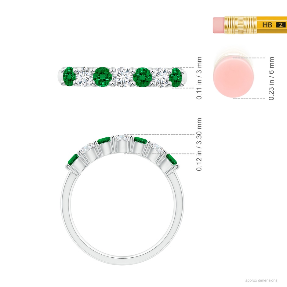 3mm Labgrown Lab-Grown Half Eternity Seven Stone Emerald and Lab Diamond Wedding Ring in White Gold ruler
