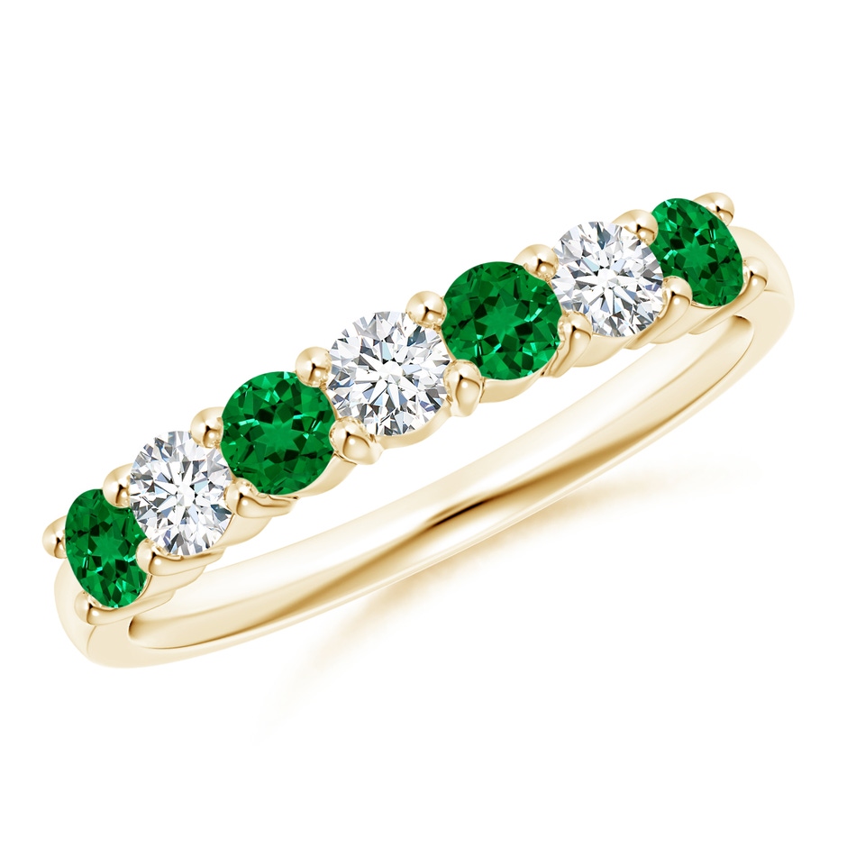 3mm Labgrown Lab-Grown Half Eternity Seven Stone Emerald and Lab Diamond Wedding Ring in Yellow Gold 