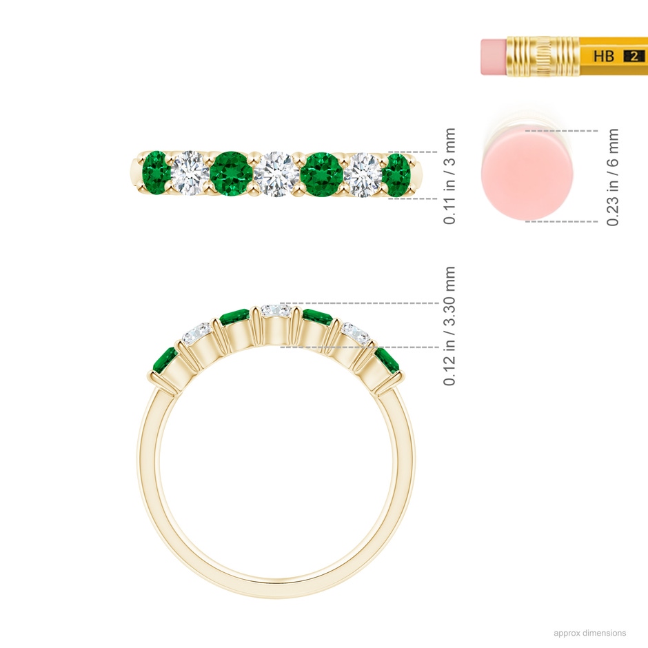 3mm Labgrown Lab-Grown Half Eternity Seven Stone Emerald and Lab Diamond Wedding Ring in Yellow Gold ruler