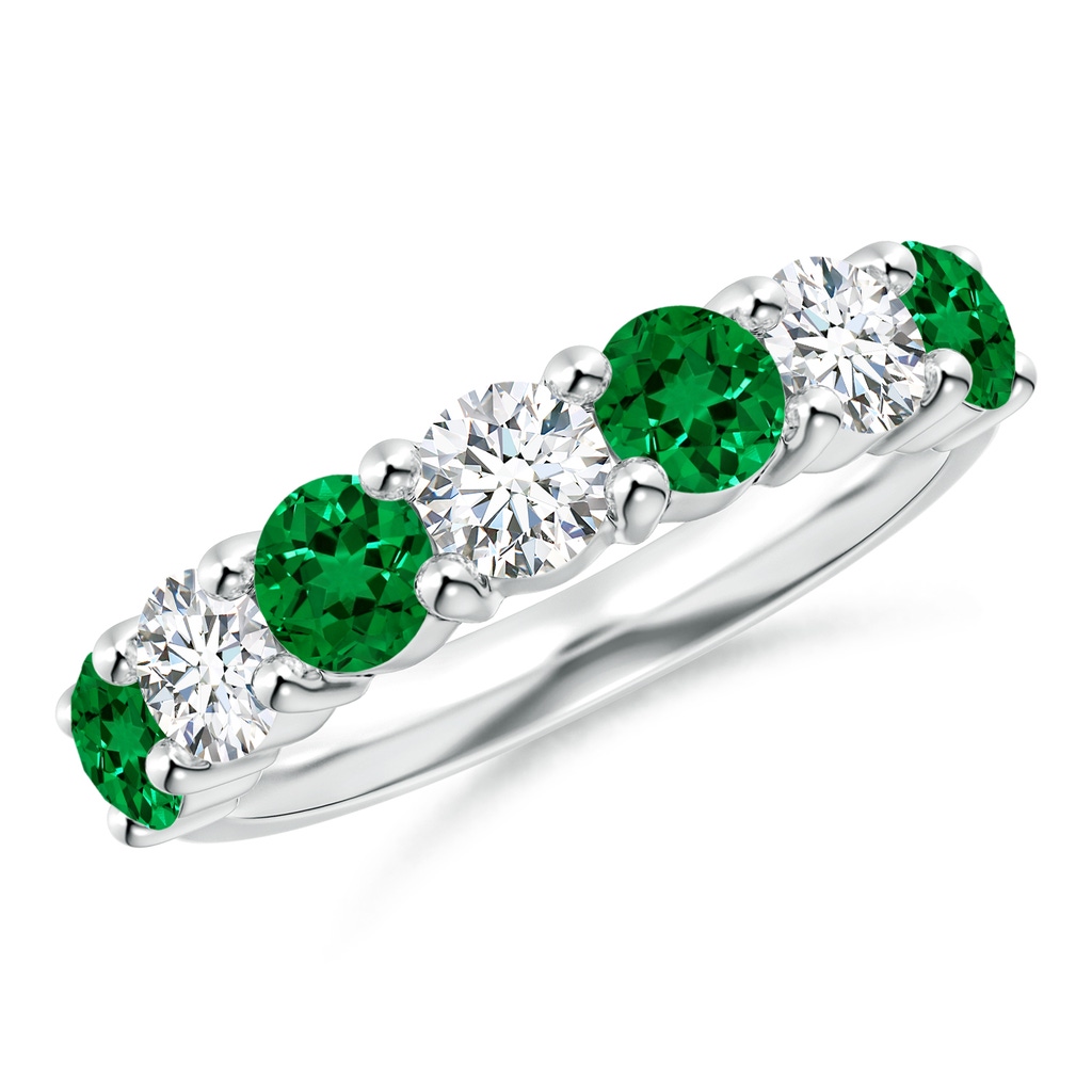 4mm Labgrown Lab-Grown Half Eternity Seven Stone Emerald and Lab Diamond Wedding Ring in 18K White Gold