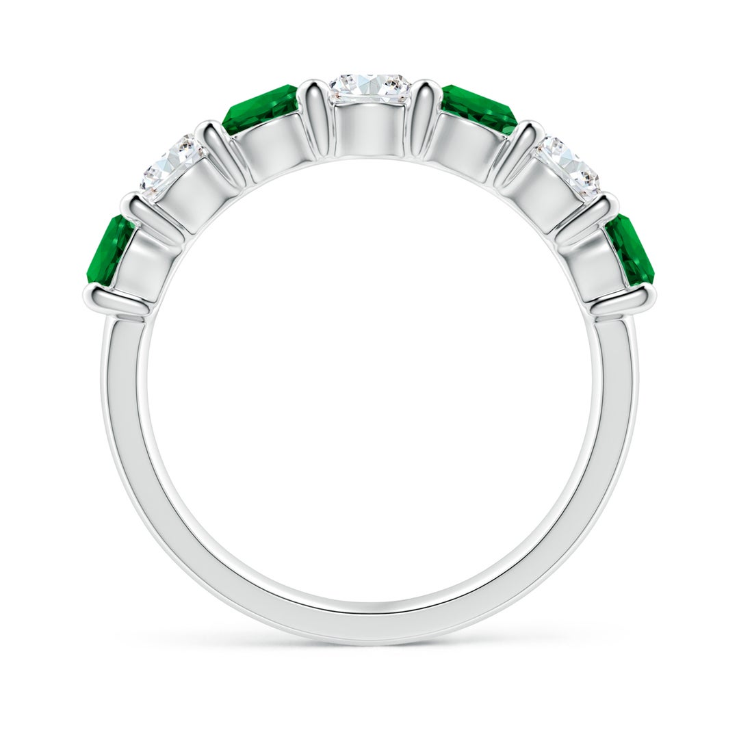 4mm Labgrown Lab-Grown Half Eternity Seven Stone Emerald and Lab Diamond Wedding Ring in 18K White Gold - side 3