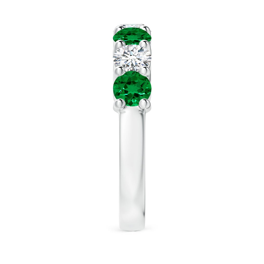 4mm Labgrown Lab-Grown Half Eternity Seven Stone Emerald and Lab Diamond Wedding Ring in 18K White Gold - side 4