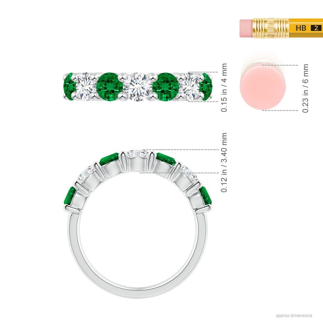 4mm Labgrown Lab-Grown Half Eternity Seven Stone Emerald and Lab Diamond Wedding Ring in 18K White Gold - ruler