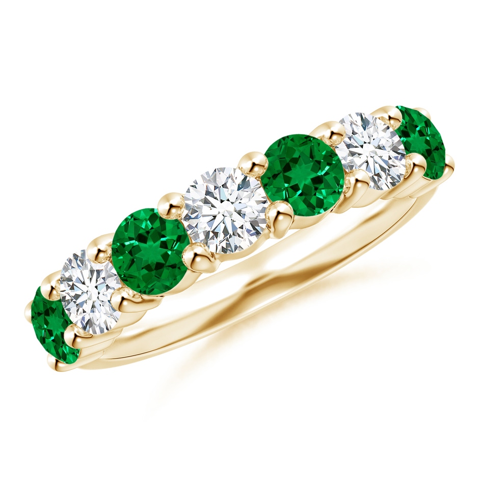 4mm Labgrown Lab-Grown Half Eternity Seven Stone Emerald and Lab Diamond Wedding Ring in 18K Yellow Gold 