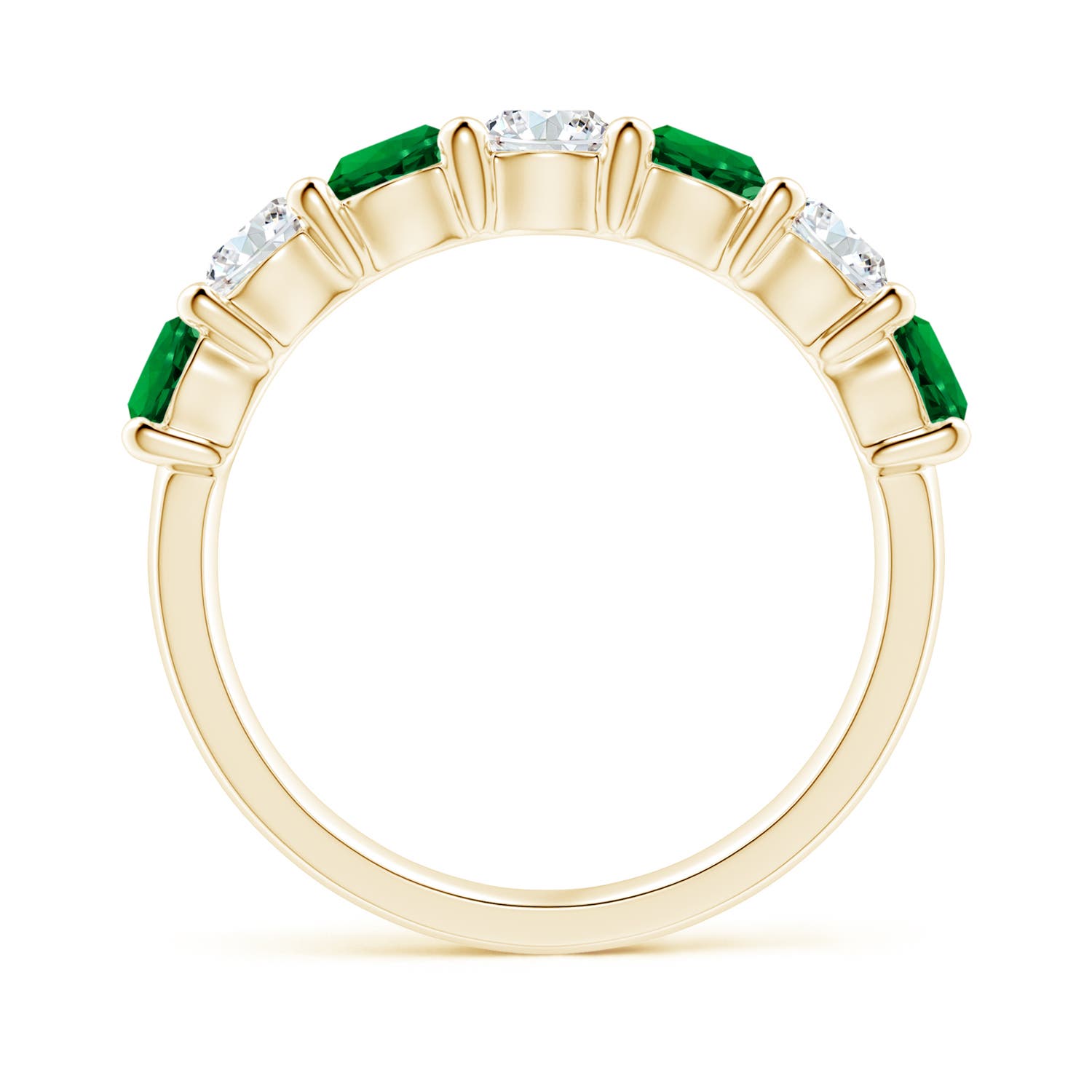 4mm Labgrown Lab-Grown Half Eternity Seven Stone Emerald and Lab Diamond Wedding Ring in 18K Yellow Gold