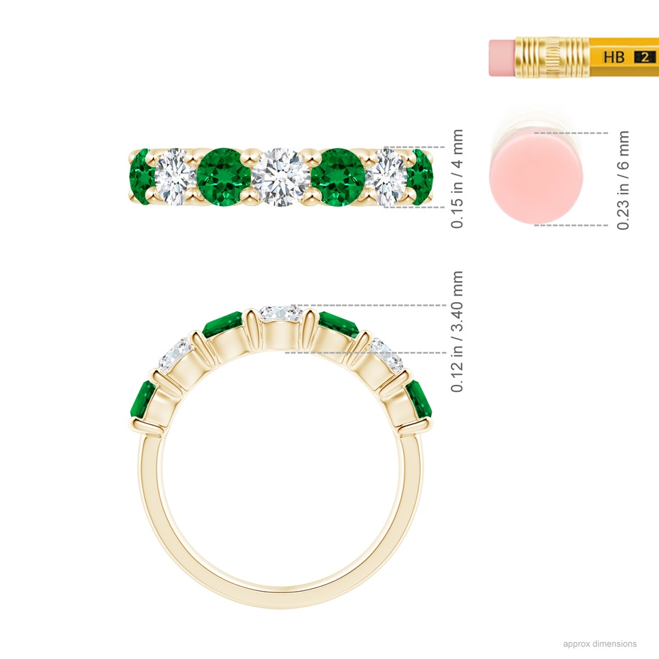 4mm Labgrown Lab-Grown Half Eternity Seven Stone Emerald and Lab Diamond Wedding Ring in 18K Yellow Gold ruler