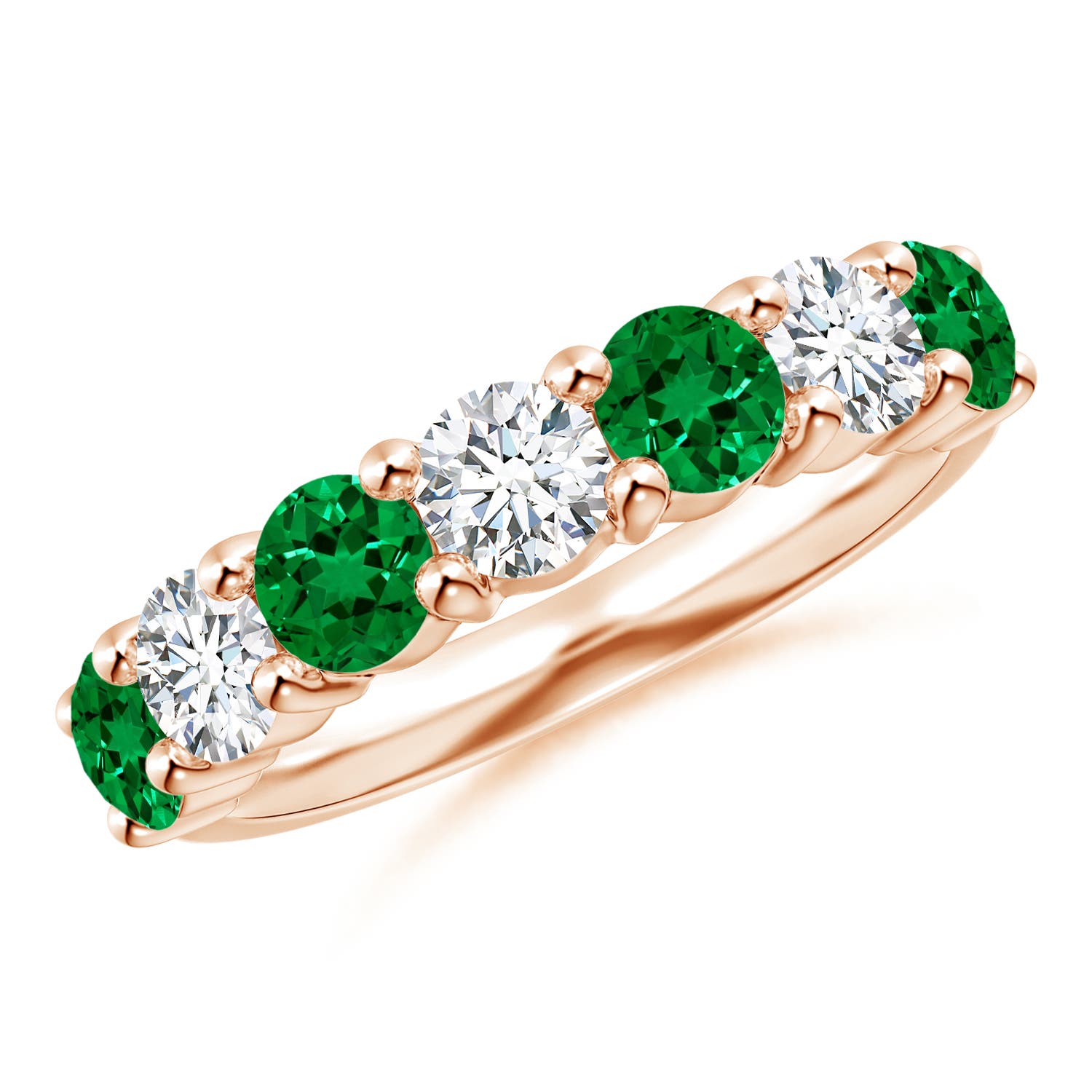 4mm Labgrown Lab-Grown Half Eternity Seven Stone Emerald and Lab Diamond Wedding Ring in Rose Gold
