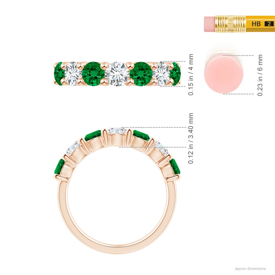 4mm Labgrown Lab-Grown Half Eternity Seven Stone Emerald and Lab Diamond Wedding Ring in Rose Gold ruler