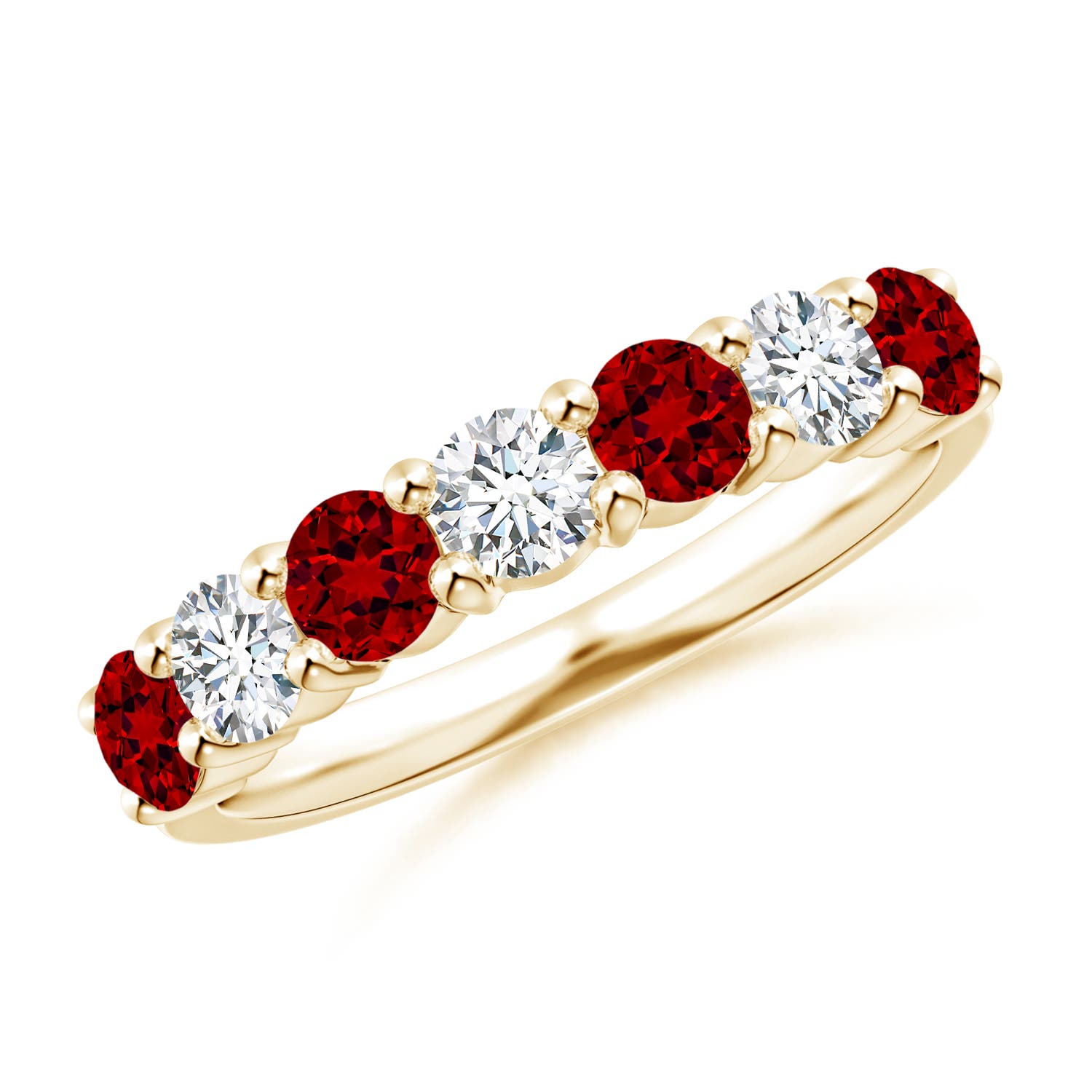 3.5mm Labgrown Lab-Grown Half Eternity Seven Stone Ruby and Lab Diamond Wedding Ring in 18K Yellow Gold