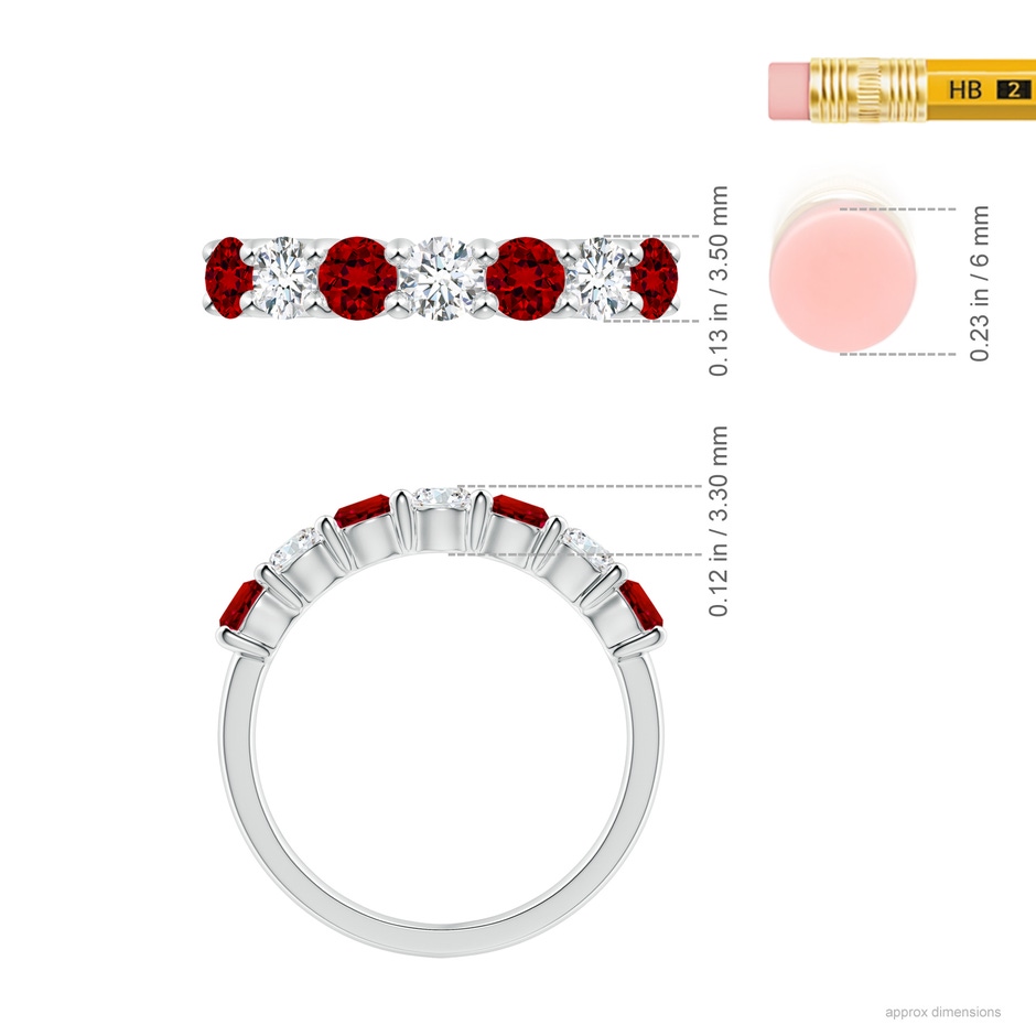 3.5mm Labgrown Lab-Grown Half Eternity Seven Stone Ruby and Lab Diamond Wedding Ring in P950 Platinum ruler