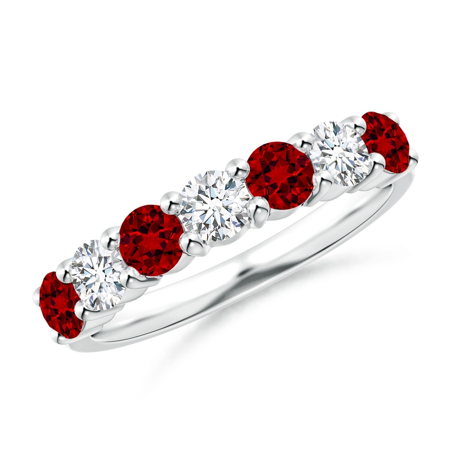 3.5mm Labgrown Lab-Grown Half Eternity Seven Stone Ruby and Lab Diamond Wedding Ring in White Gold 