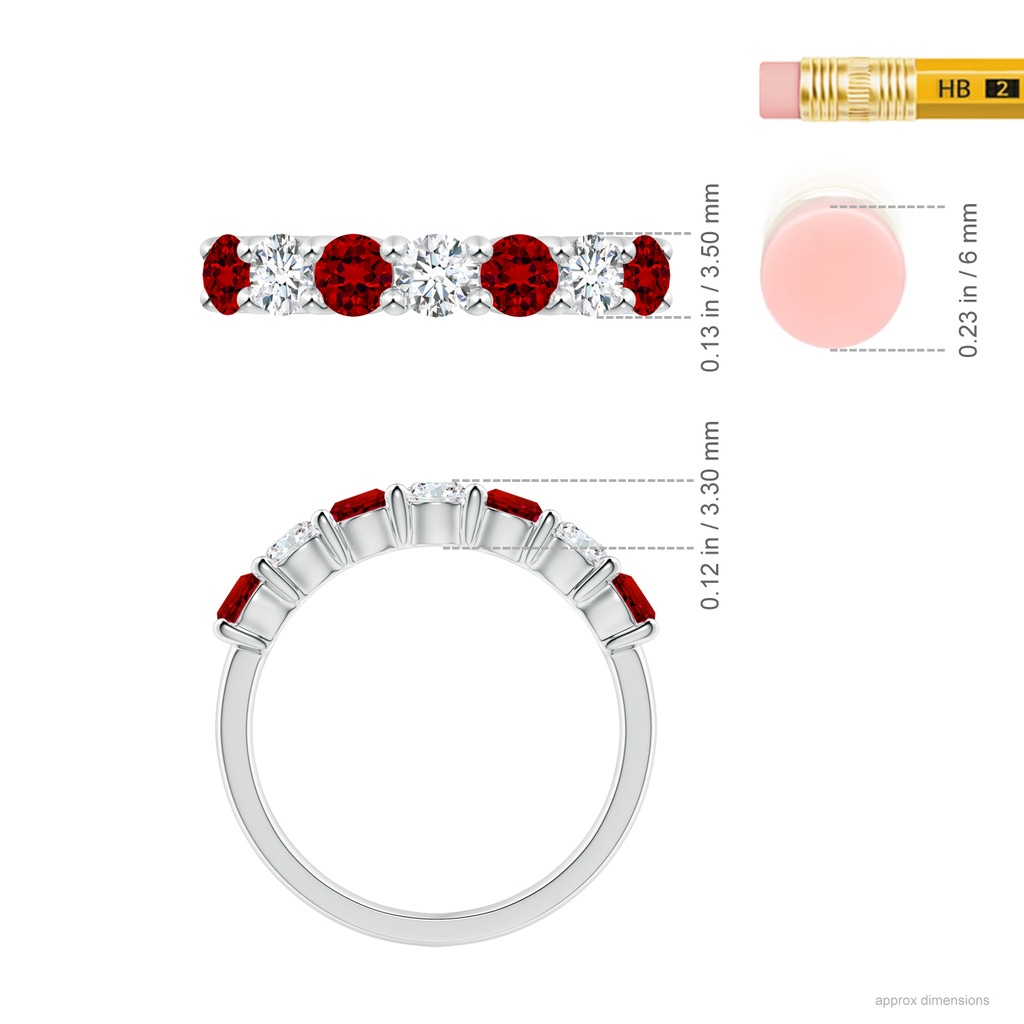 3.5mm Labgrown Lab-Grown Half Eternity Seven Stone Ruby and Lab Diamond Wedding Ring in White Gold ruler