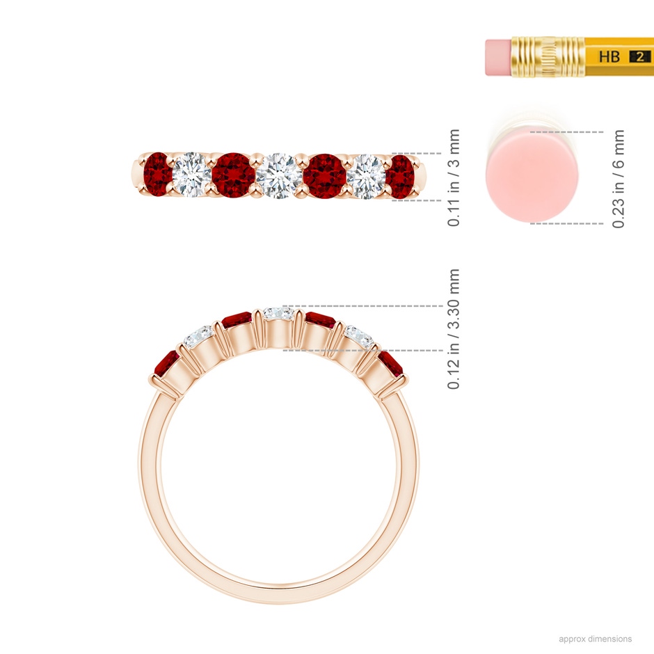 3mm Labgrown Lab-Grown Half Eternity Seven Stone Ruby and Lab Diamond Wedding Ring in 18K Rose Gold ruler