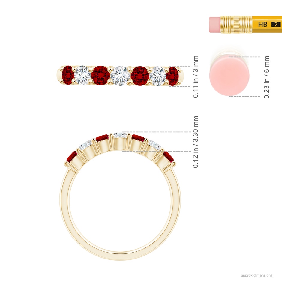 3mm Labgrown Lab-Grown Half Eternity Seven Stone Ruby and Lab Diamond Wedding Ring in 18K Yellow Gold ruler