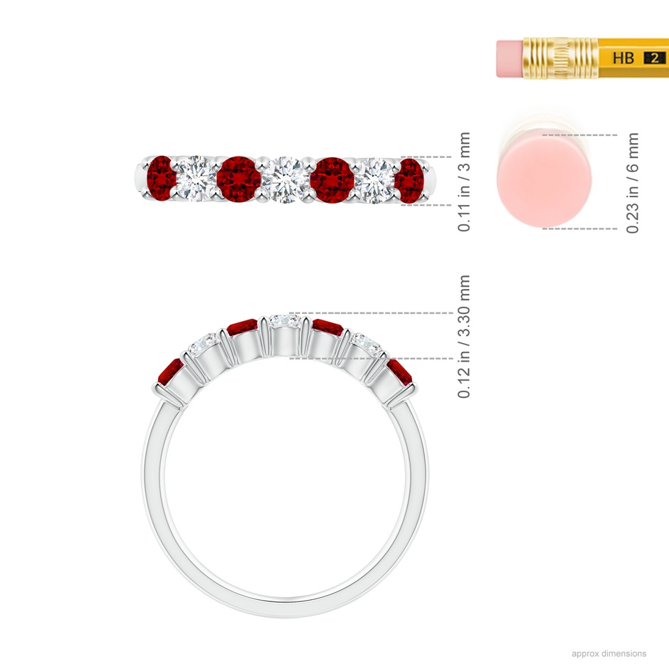 3mm Labgrown Lab-Grown Half Eternity Seven Stone Ruby and Lab Diamond Wedding Ring in P950 Platinum ruler