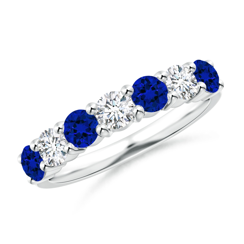 3.5mm Labgrown Lab-Grown Half Eternity Seven Stone Sapphire and Lab Diamond Wedding Ring in White Gold