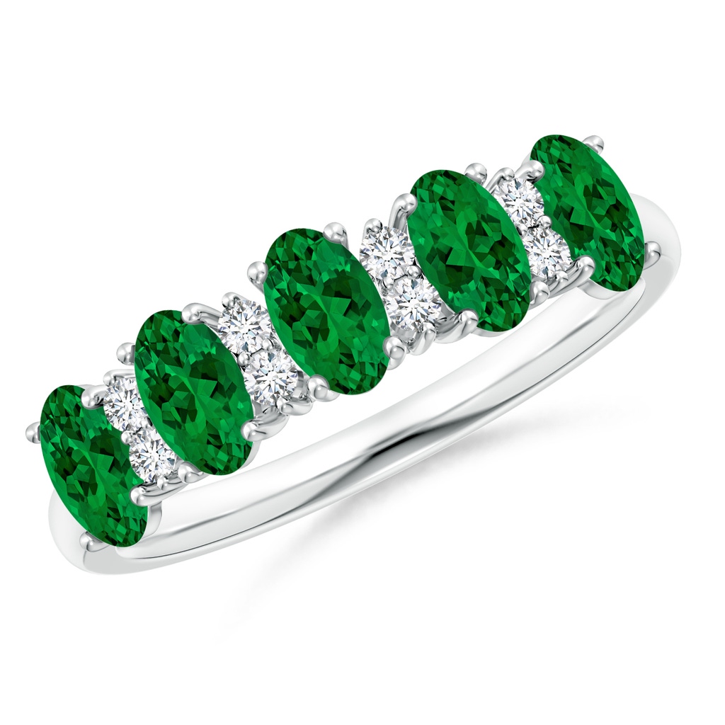 5x3mm Labgrown Lab-Grown Five Stone Emerald and Diamond Wedding Ring in White Gold 