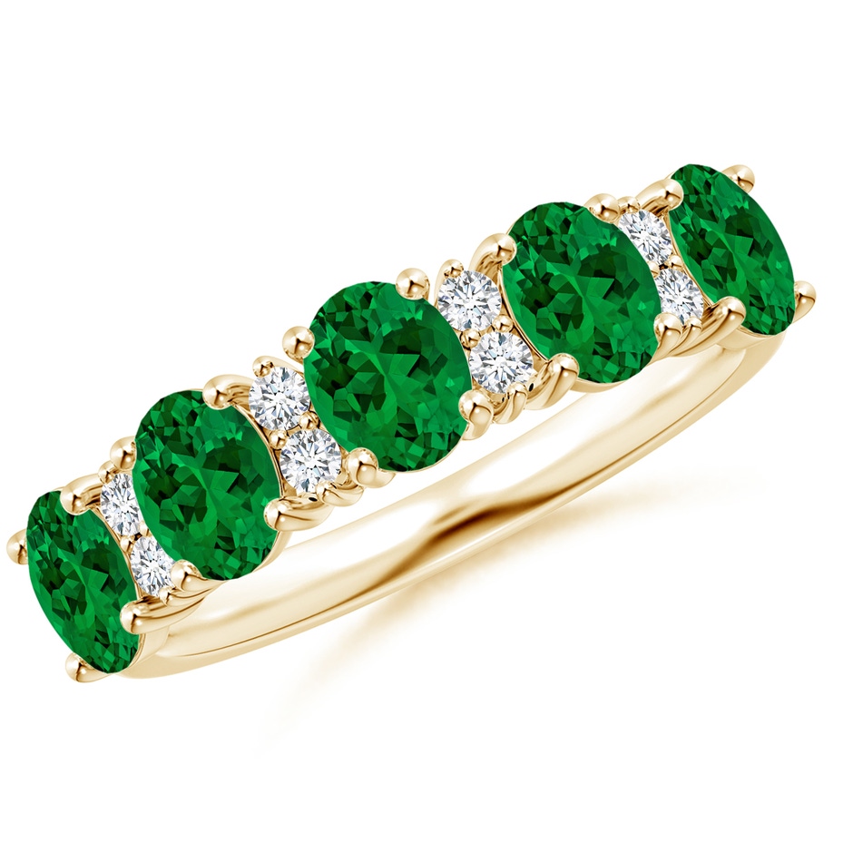 5x4mm Labgrown Lab-Grown Five Stone Emerald and Diamond Wedding Ring in Yellow Gold 
