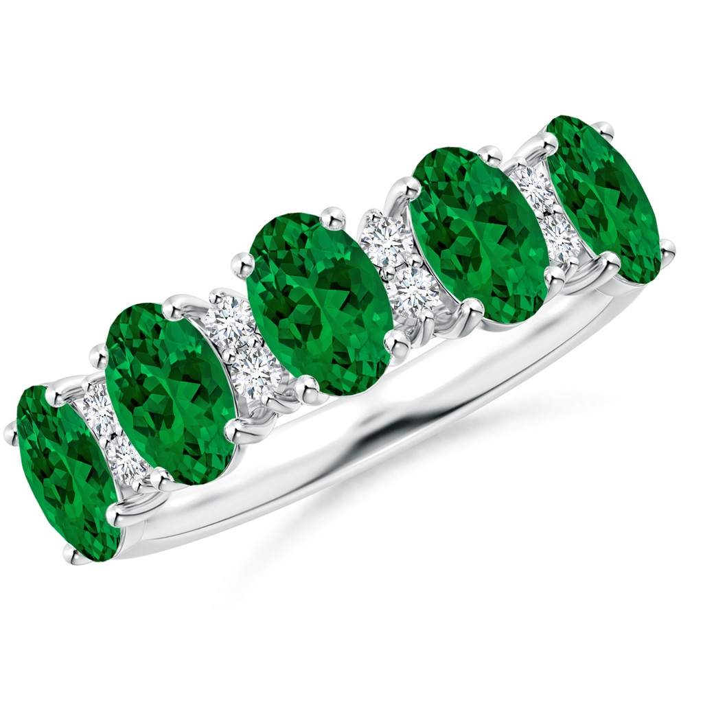 6x4mm Labgrown Lab-Grown Five Stone Emerald and Diamond Wedding Ring in White Gold