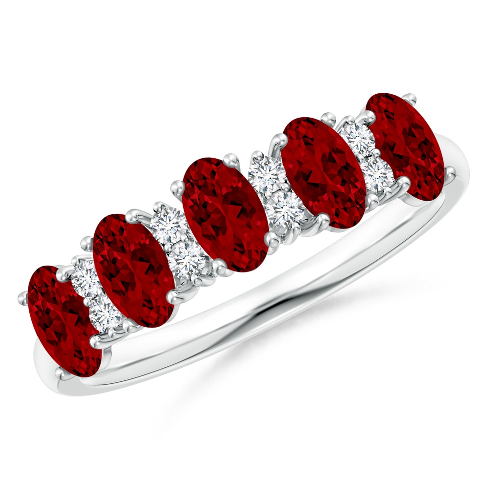5x3mm Labgrown Lab-Grown Five Stone Ruby and Diamond Wedding Ring in White Gold