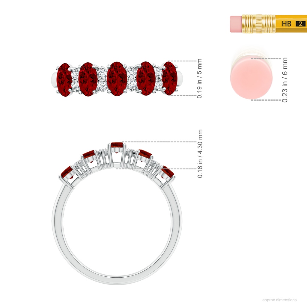 5x3mm Labgrown Lab-Grown Five Stone Ruby and Diamond Wedding Ring in White Gold ruler