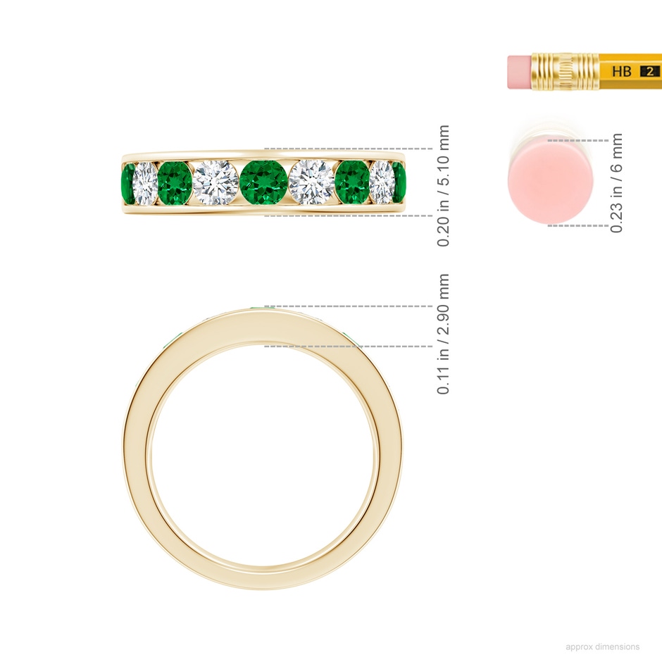 3.5mm Labgrown Lab-Grown Channel Set Emerald and Diamond Semi Eternity Ring in 9K Yellow Gold ruler