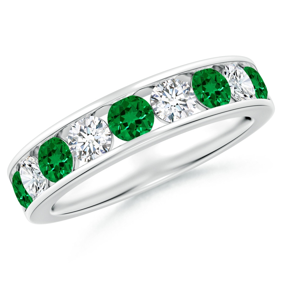 3.5mm Labgrown Lab-Grown Channel Set Emerald and Diamond Semi Eternity Ring in White Gold 