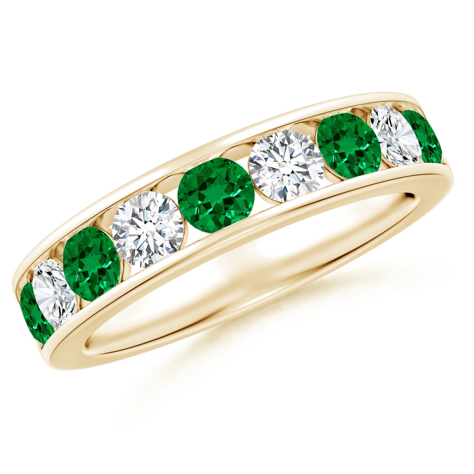 3.5mm Labgrown Lab-Grown Channel Set Emerald and Diamond Semi Eternity Ring in Yellow Gold 