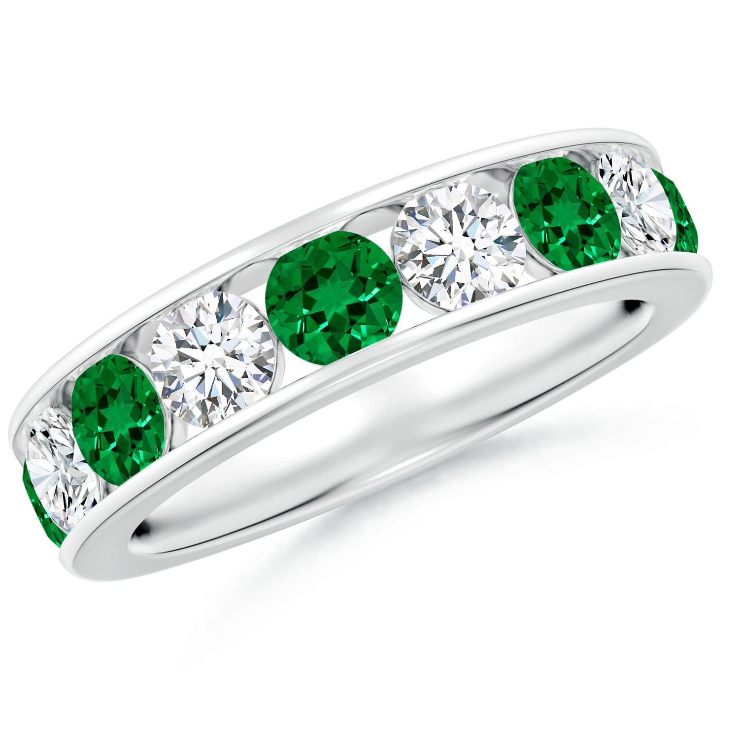 4mm Labgrown Lab-Grown Channel Set Emerald and Diamond Semi Eternity Ring in White Gold