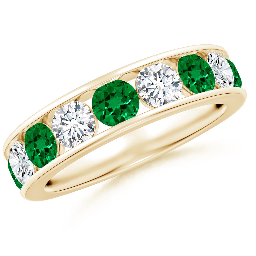 4mm Labgrown Lab-Grown Channel Set Emerald and Diamond Semi Eternity Ring in Yellow Gold