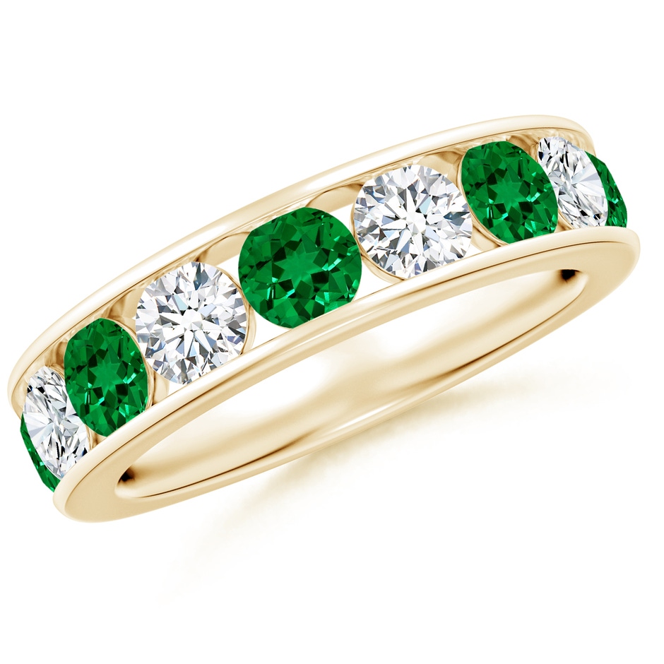 4mm Labgrown Lab-Grown Channel Set Emerald and Diamond Semi Eternity Ring in Yellow Gold 